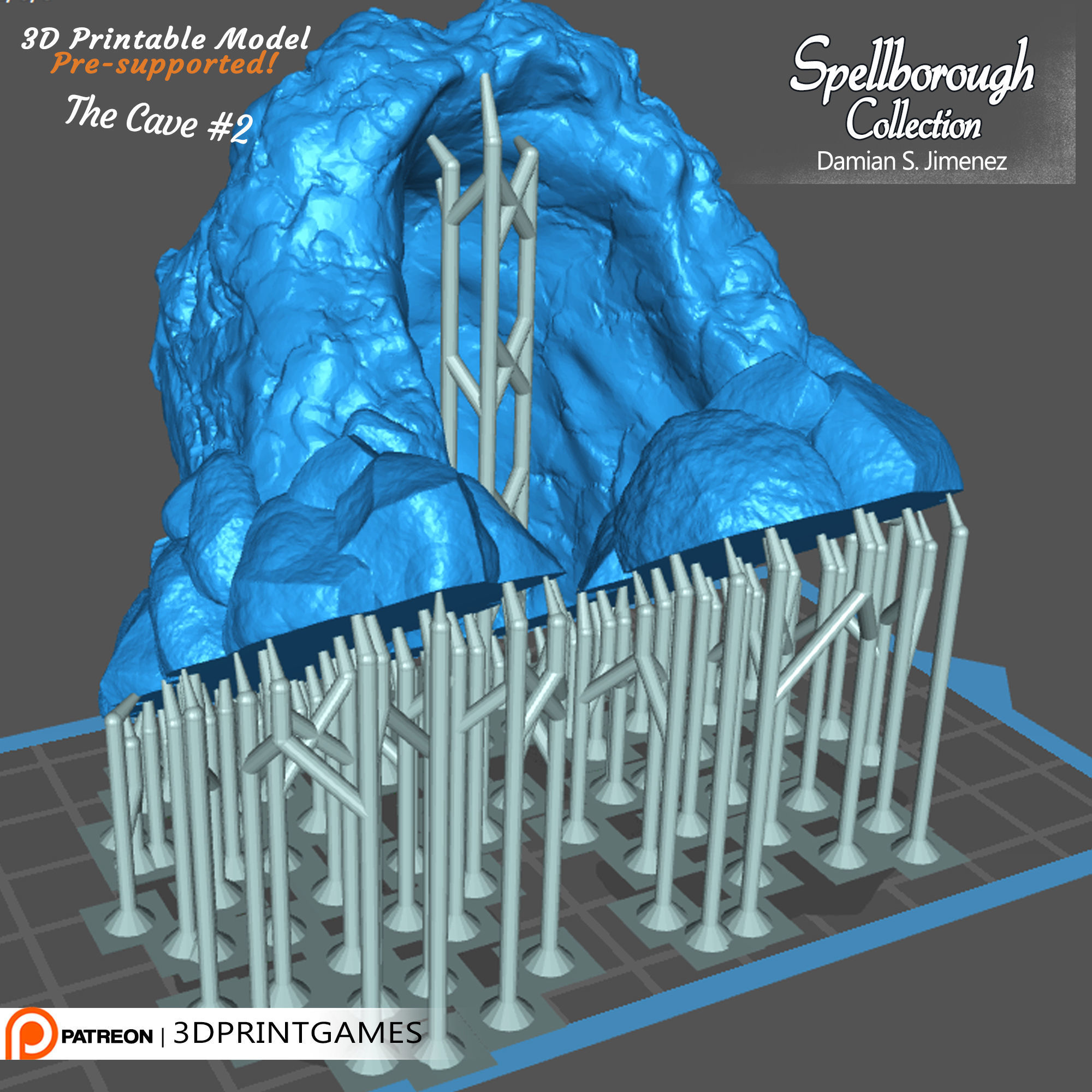 Cave 2 - 3D terrain for tabletop games Pre supported 3D model 3D print model_6