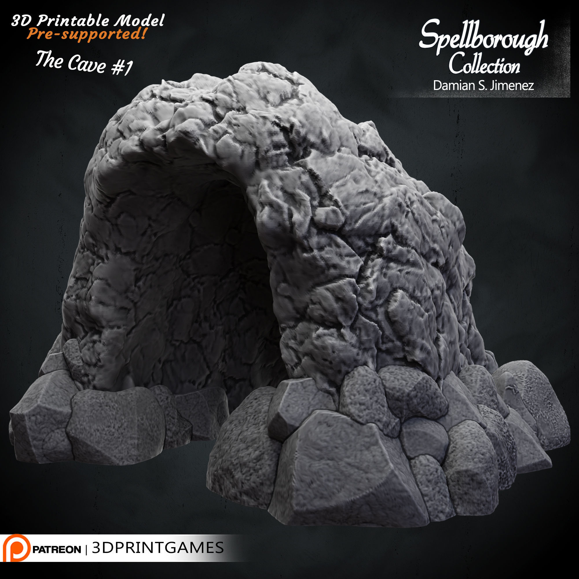 Cave 2 - 3D terrain for tabletop games Pre supported 3D model 3D print model_1