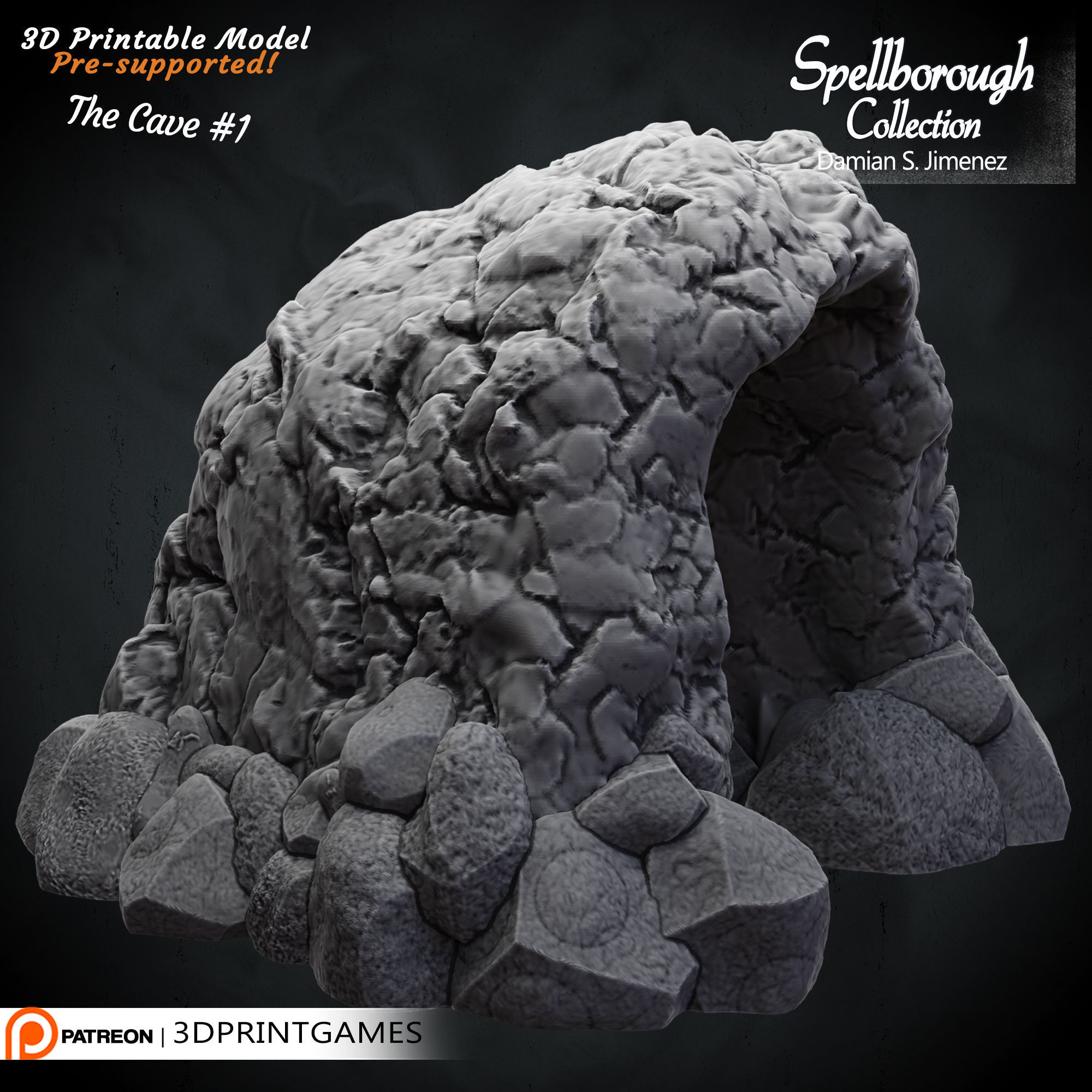 Cave 2 - 3D terrain for tabletop games Pre supported 3D model 3D print model_2