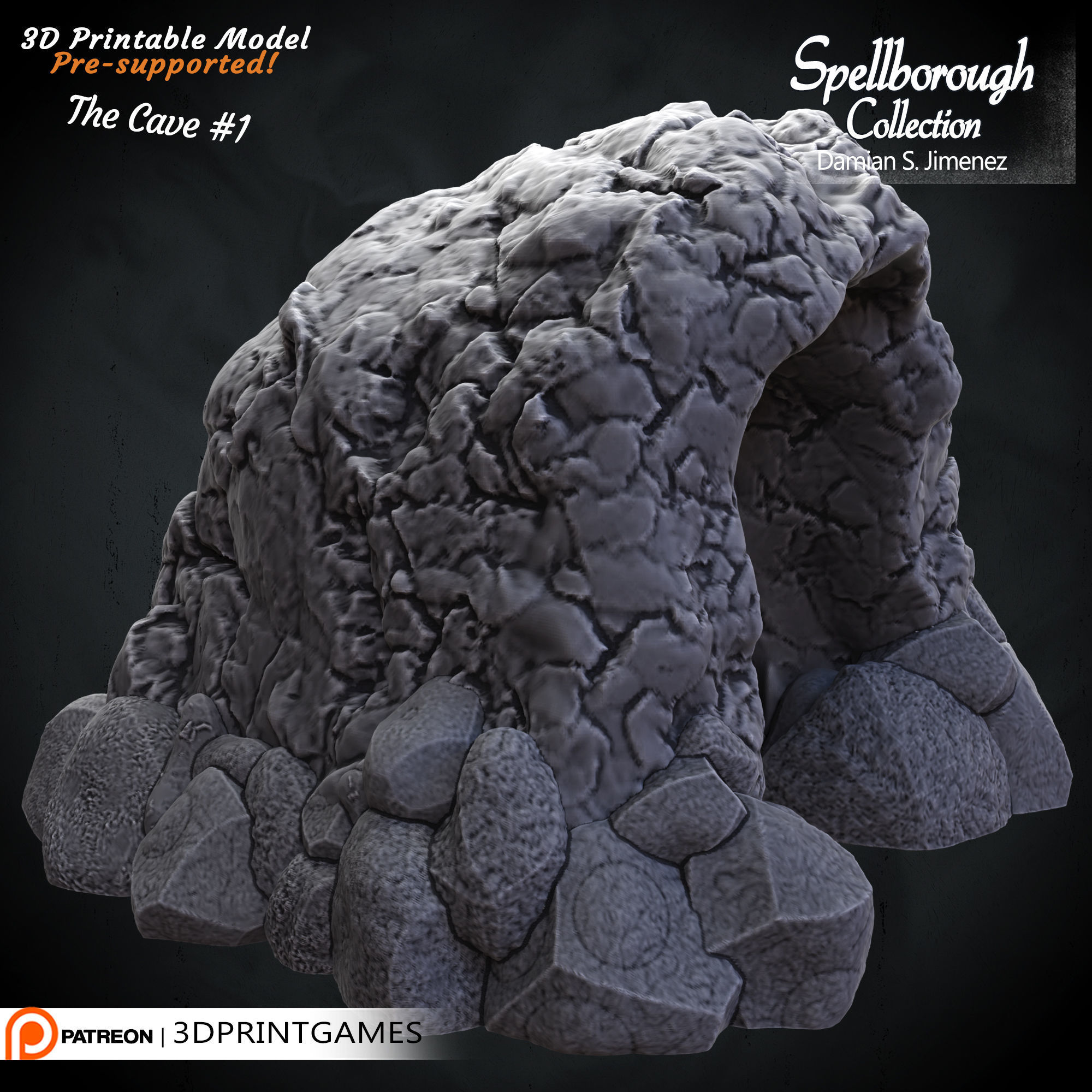 Cave 2 - 3D terrain for tabletop games Pre supported 3D model 3D print model_5
