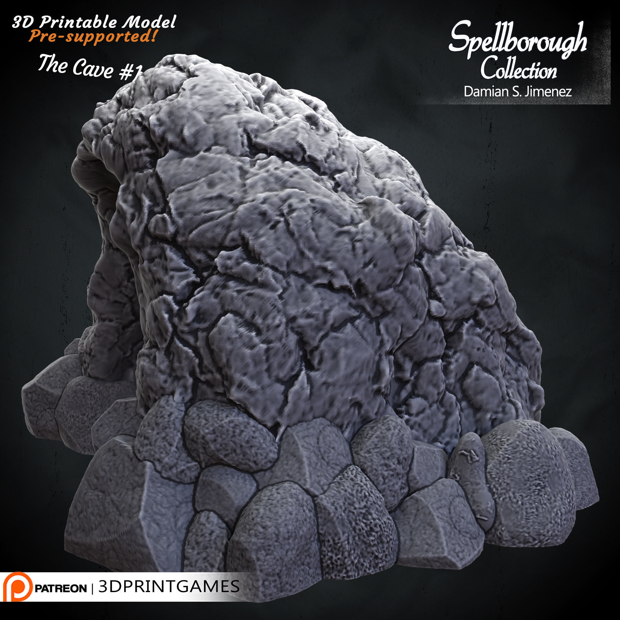 Cave 2 - 3D terrain for tabletop games Pre supported 3D model 3D print model_4
