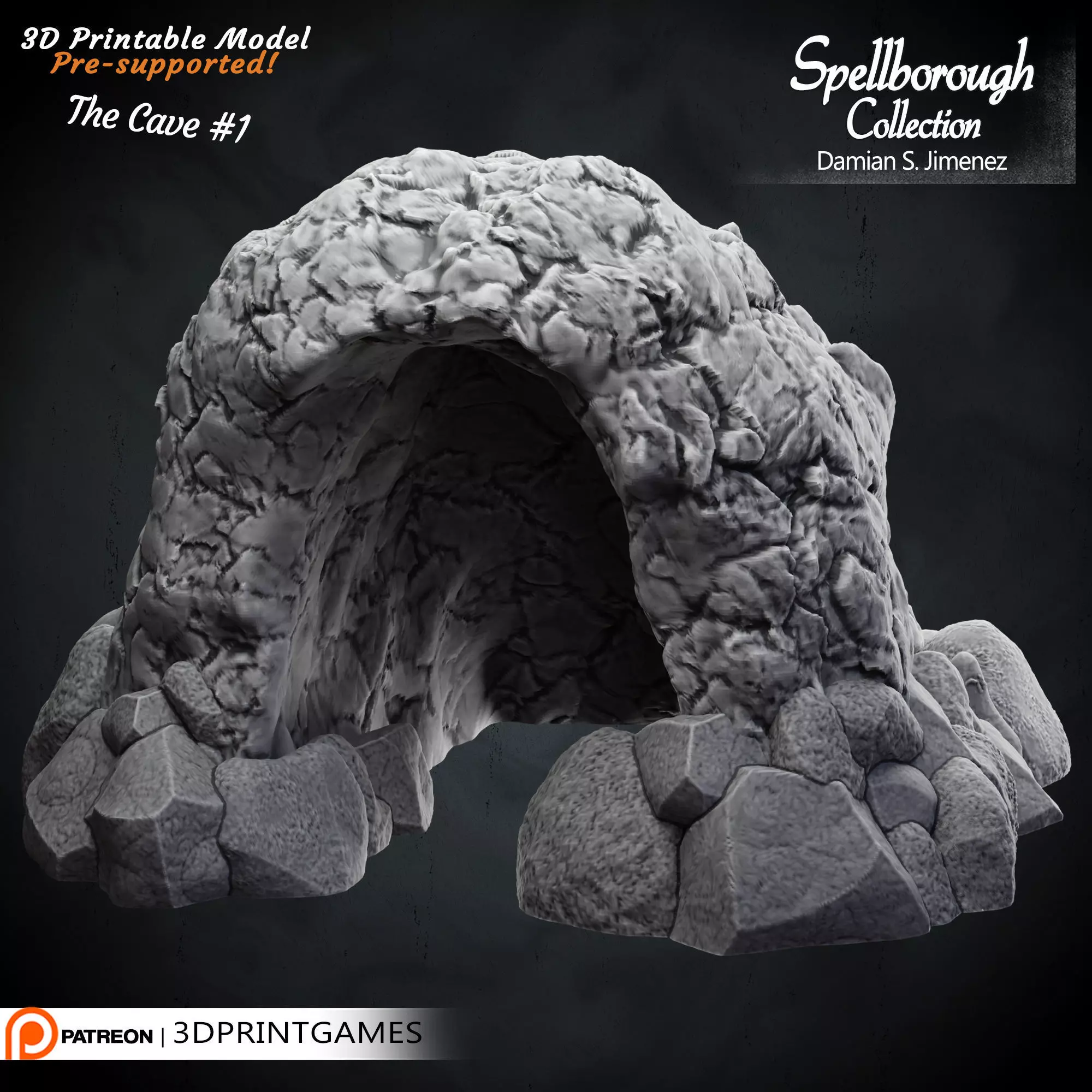 Cave 2 - 3D terrain for tabletop games Pre supported 3D model 3D print model_0