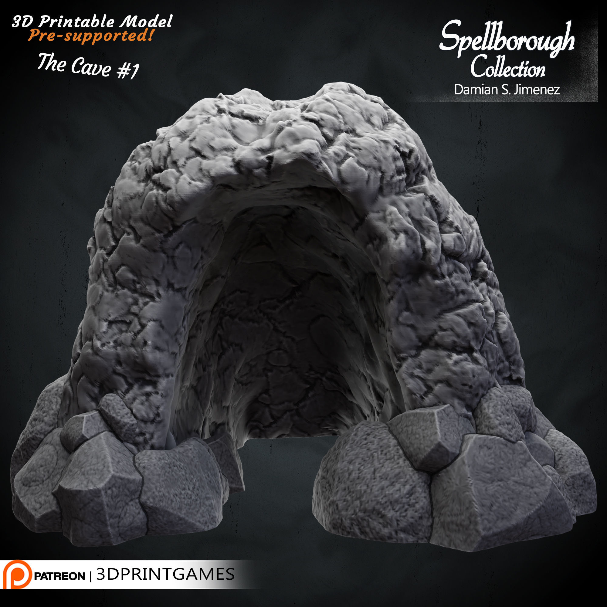 Cave 2 - 3D terrain for tabletop games Pre supported 3D model 3D print model_3
