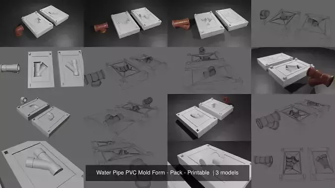 Water Pipe PVC Mold Form - Pack - Printable  3D Model Collection