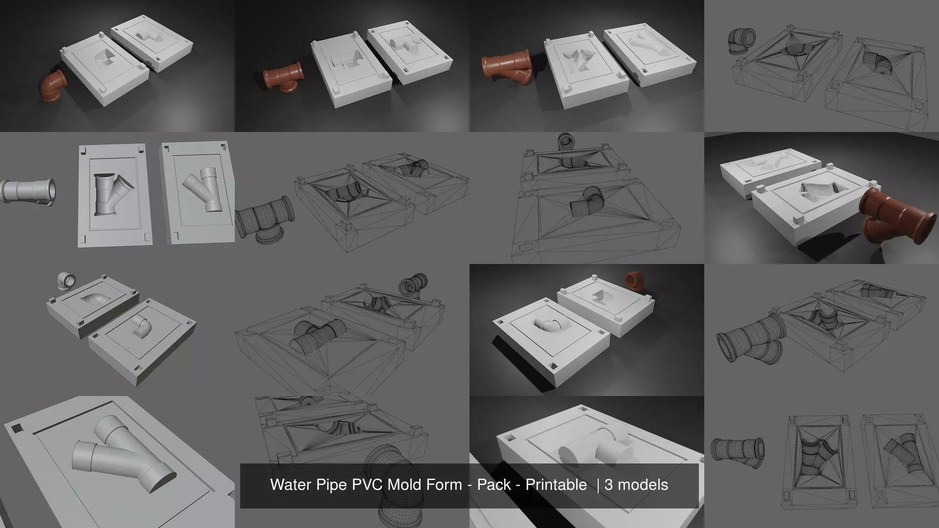 Water Pipe PVC Mold Form - Pack - Printable  3D Model Collection_0