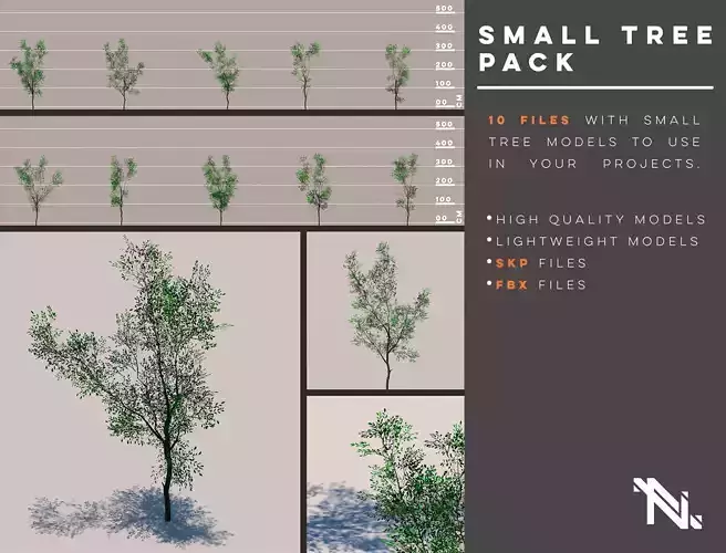 Small Tree Pack - 10 SKP and FBX trees Free 3D model