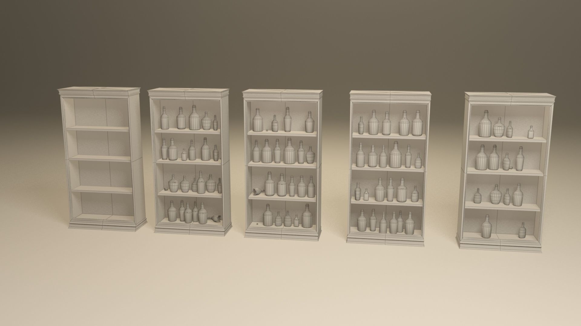 Bottles and wooden bottles cabinets Low-poly 3D model_14