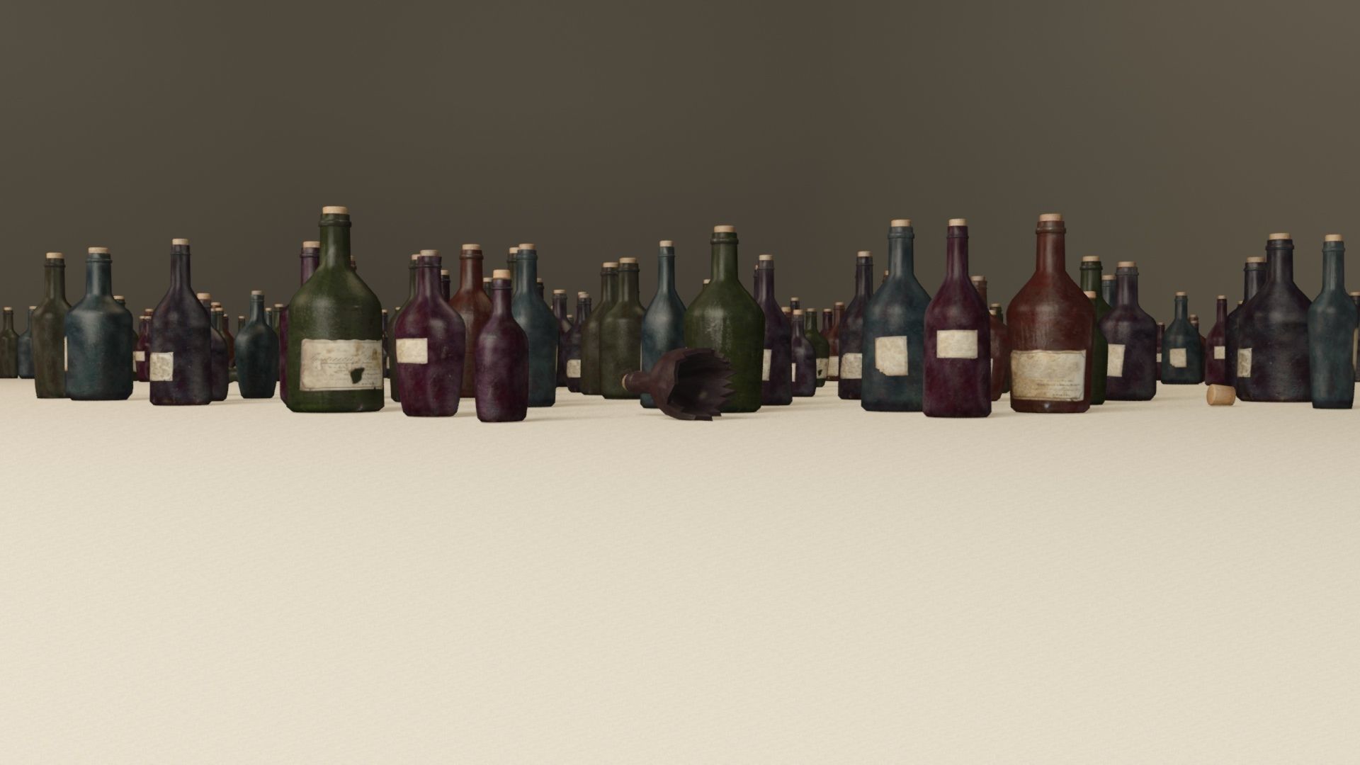 Bottles and wooden bottles cabinets Low-poly 3D model_8