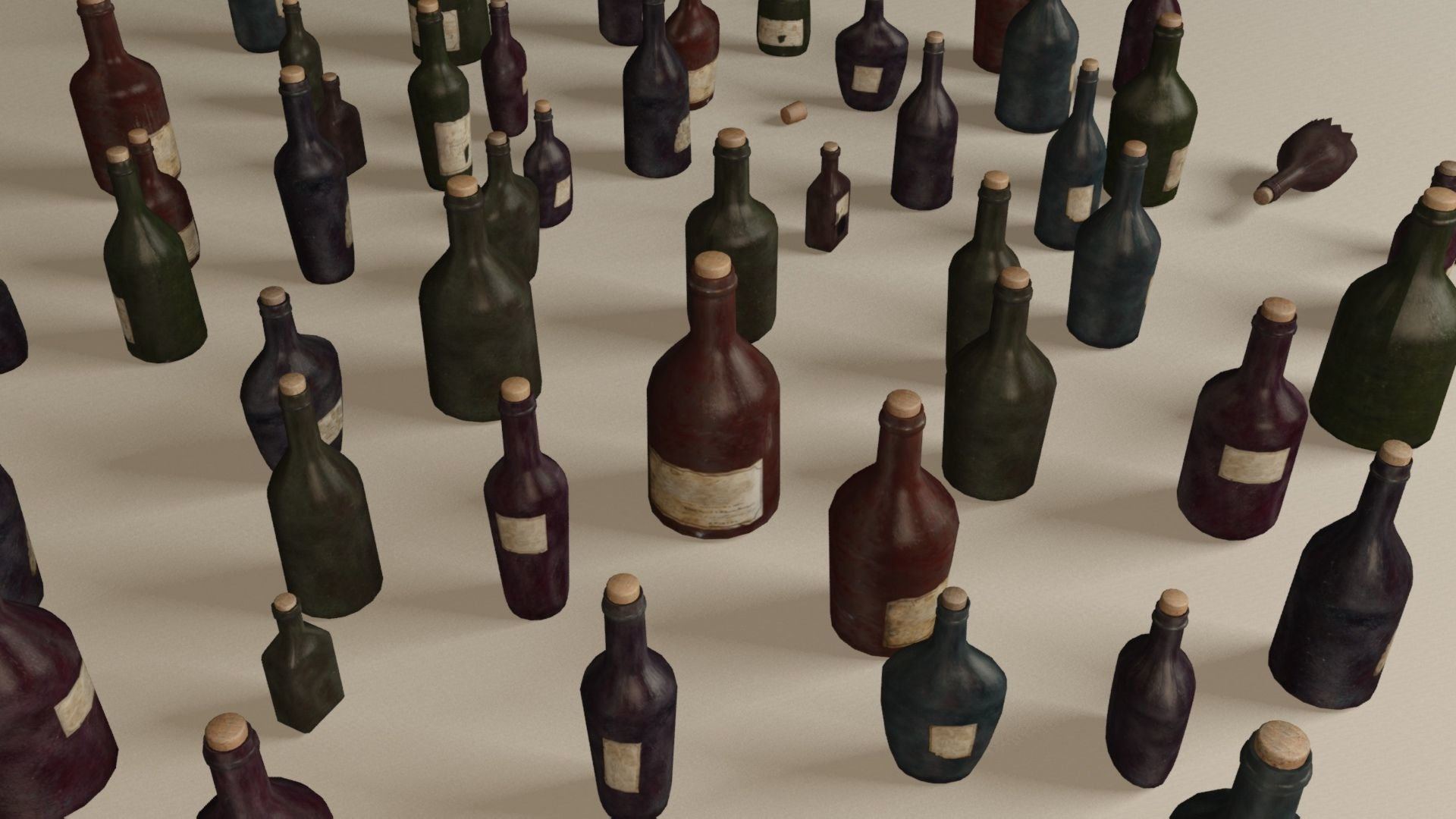Bottles and wooden bottles cabinets Low-poly 3D model_6