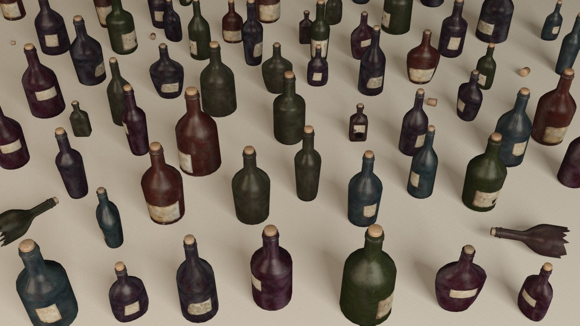 Bottles and wooden bottles cabinets Low-poly 3D model_2