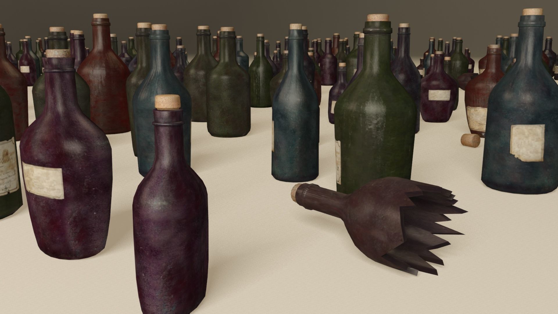 Bottles and wooden bottles cabinets Low-poly 3D model_7
