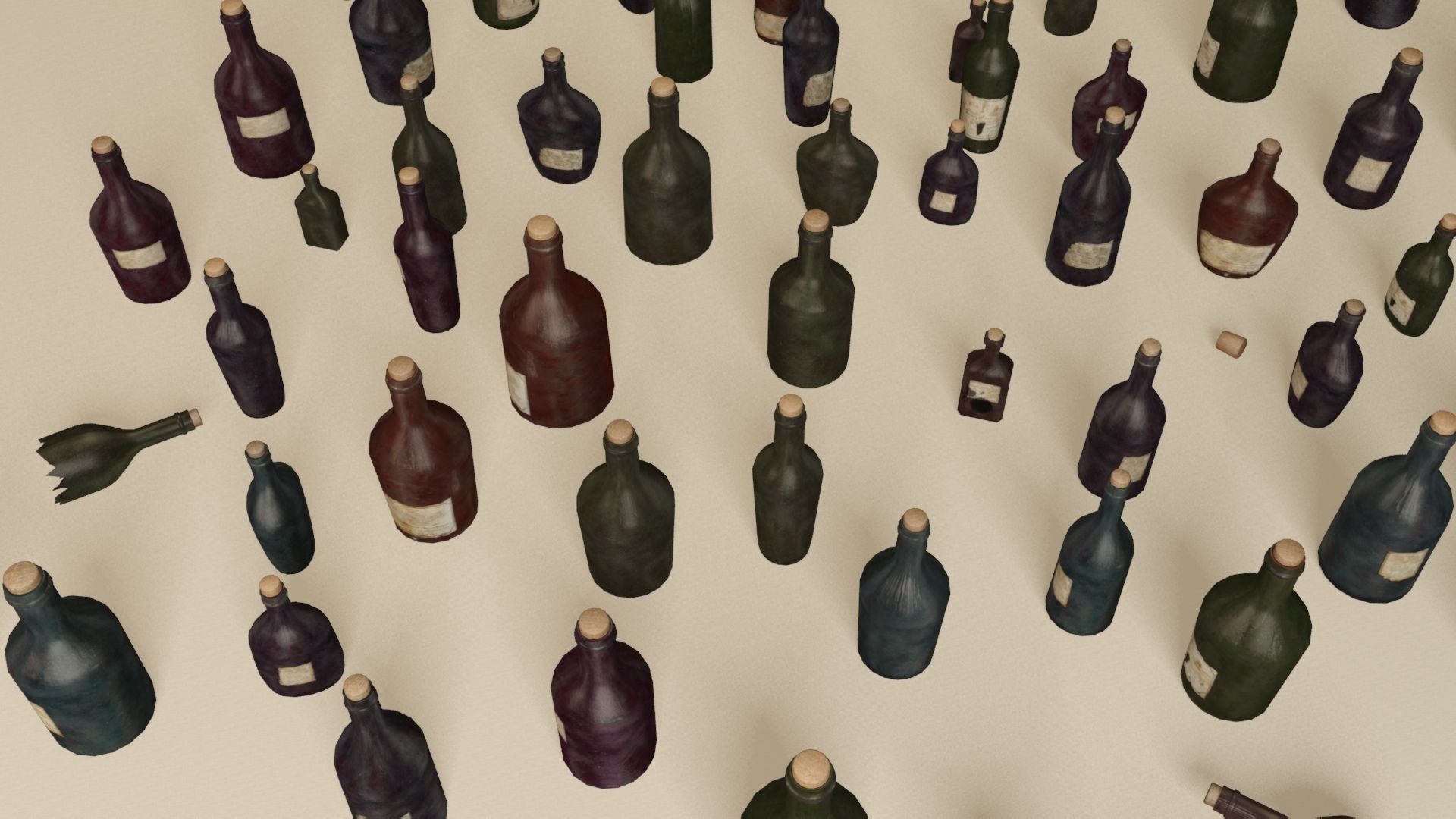 Bottles and wooden bottles cabinets Low-poly 3D model_9