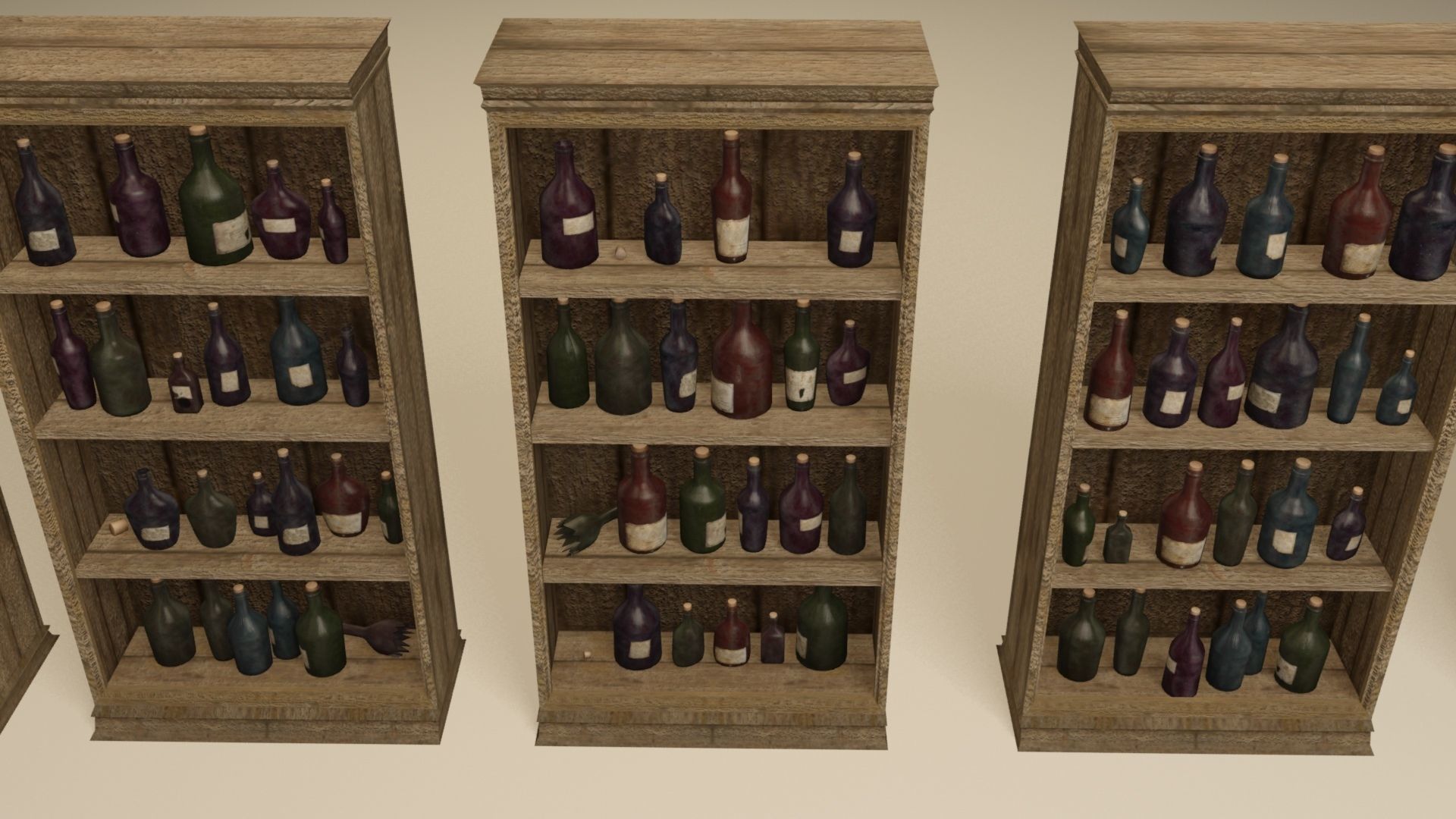Bottles and wooden bottles cabinets Low-poly 3D model_10