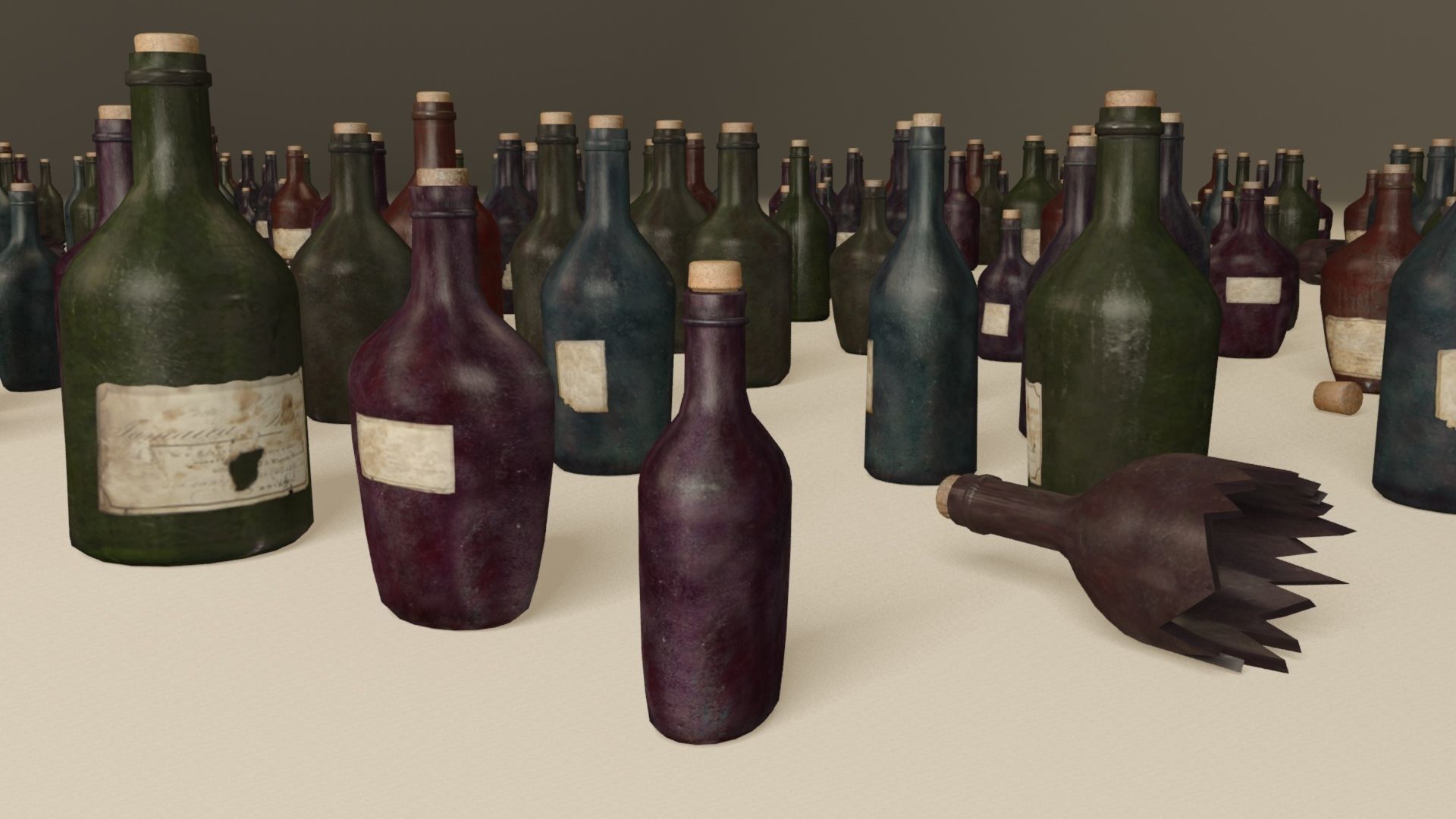 Bottles and wooden bottles cabinets Low-poly 3D model_5