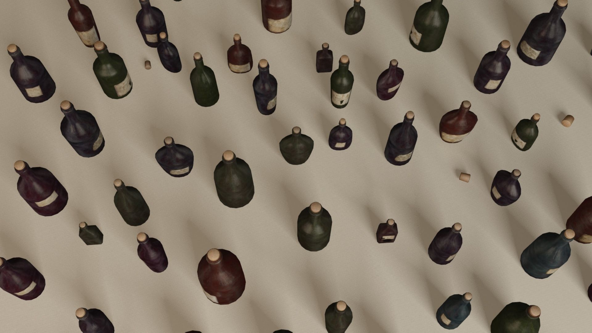 Bottles and wooden bottles cabinets Low-poly 3D model_4