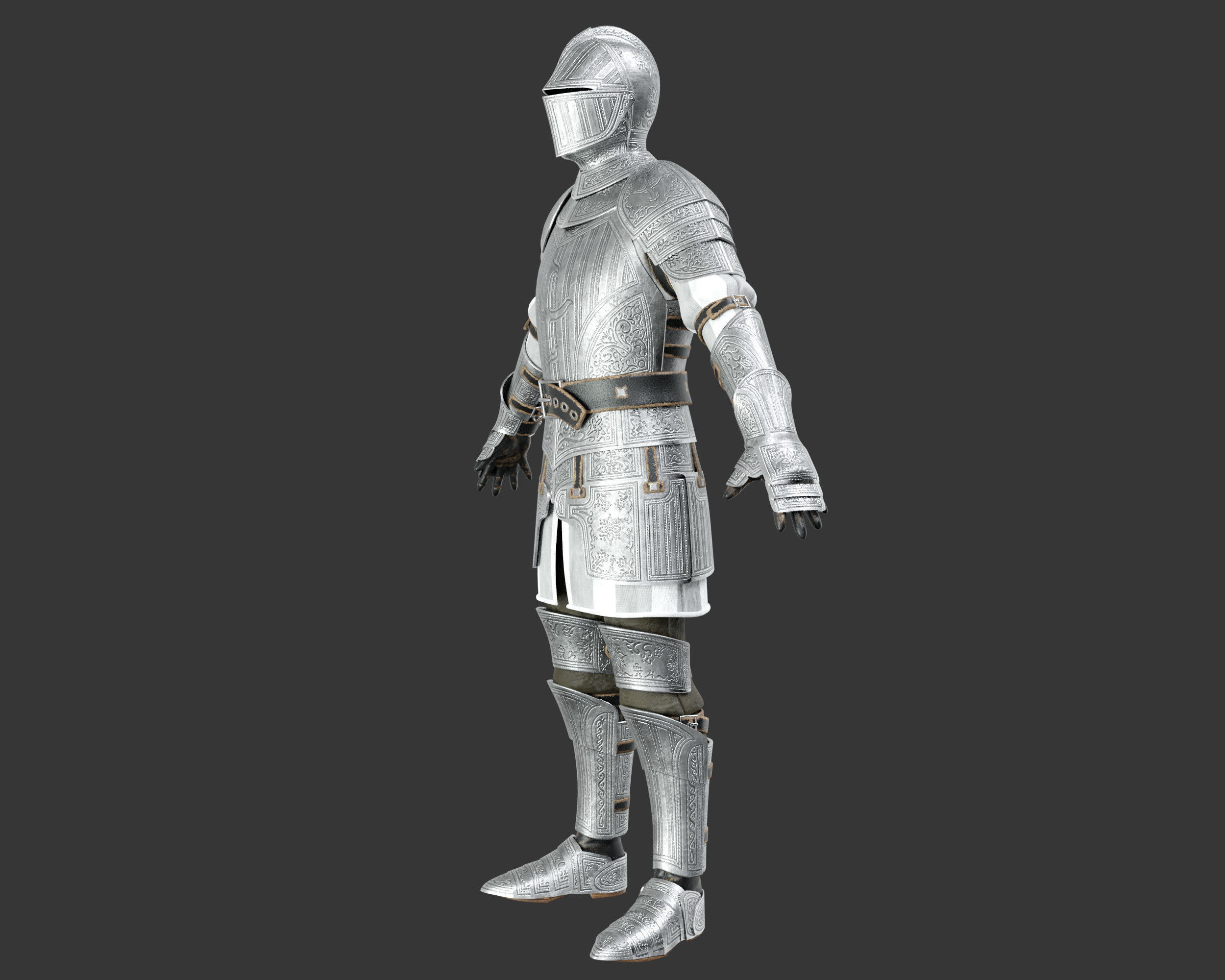 Medieval Elegant Armor Suit Low-poly 3D model_5