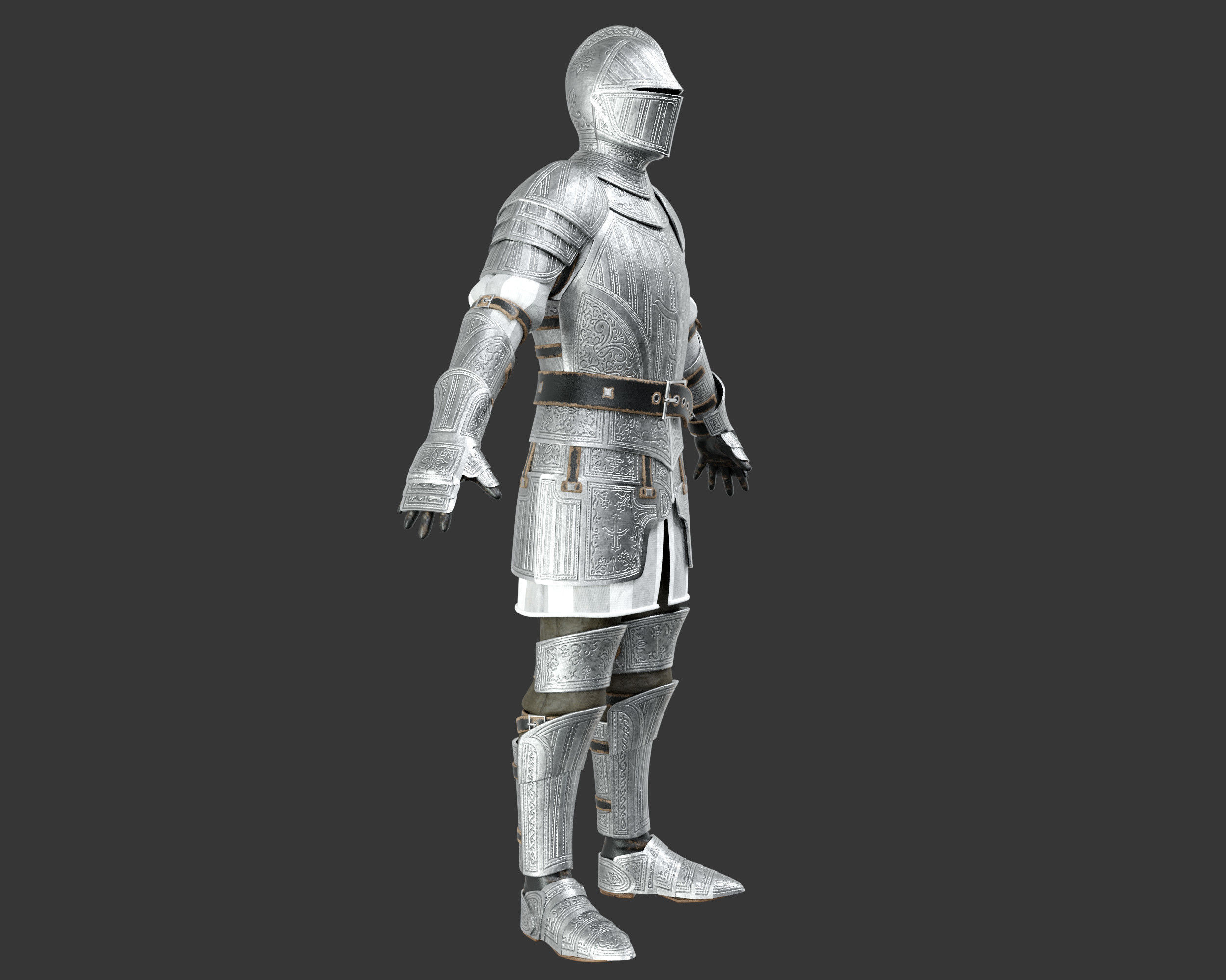 Medieval Elegant Armor Suit Low-poly 3D model_9