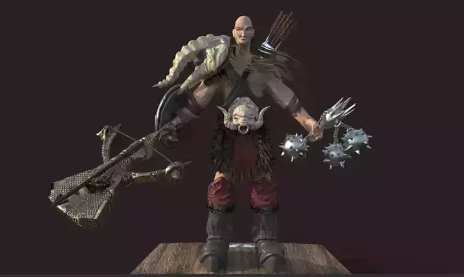 Warrior character with bow and arrows 3D model