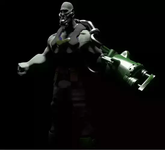 Cyborg animated character holding gun 3D model