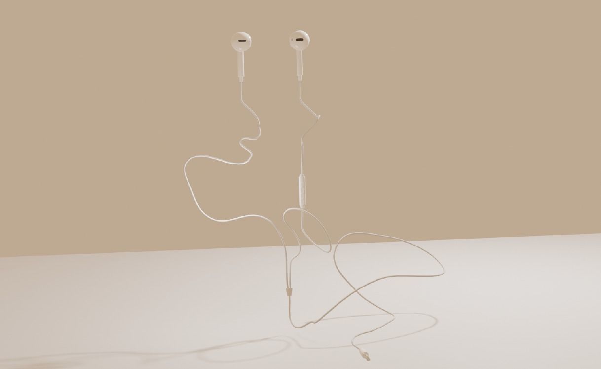 Earphone two earphones on table 3D model_8