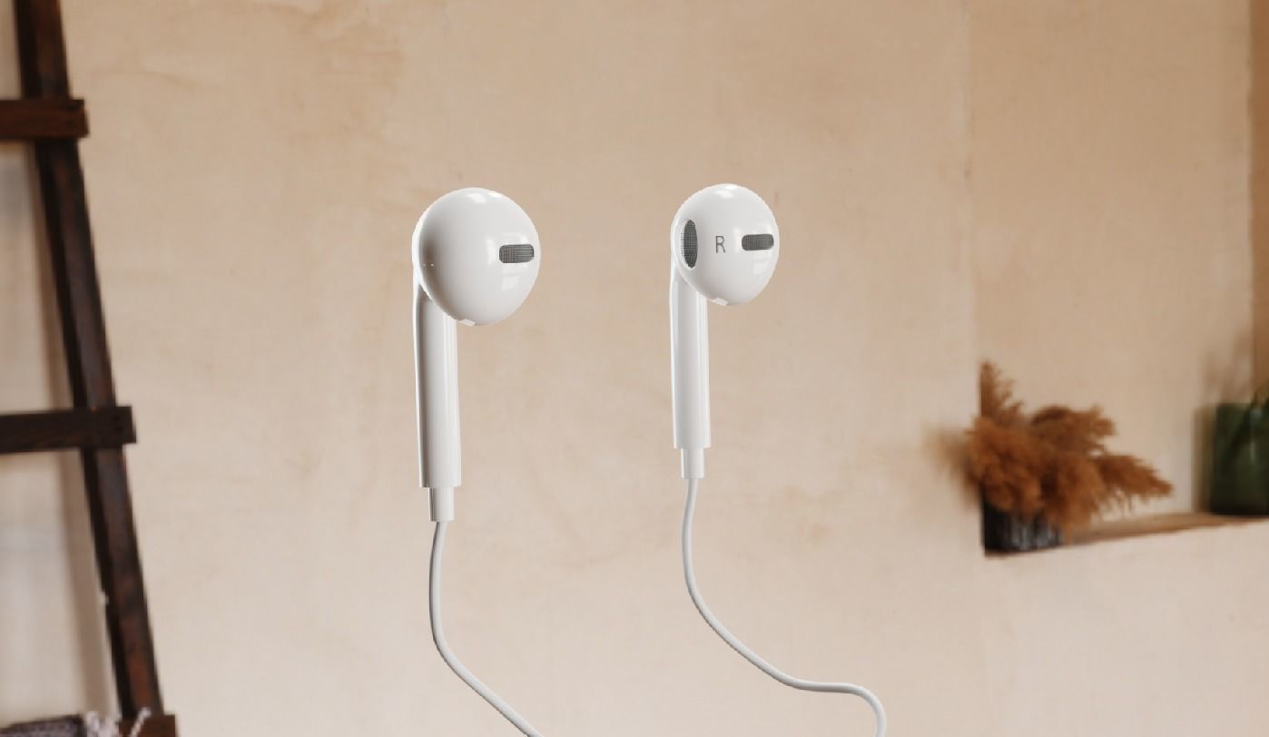 Earphone two earphones on table 3D model_5