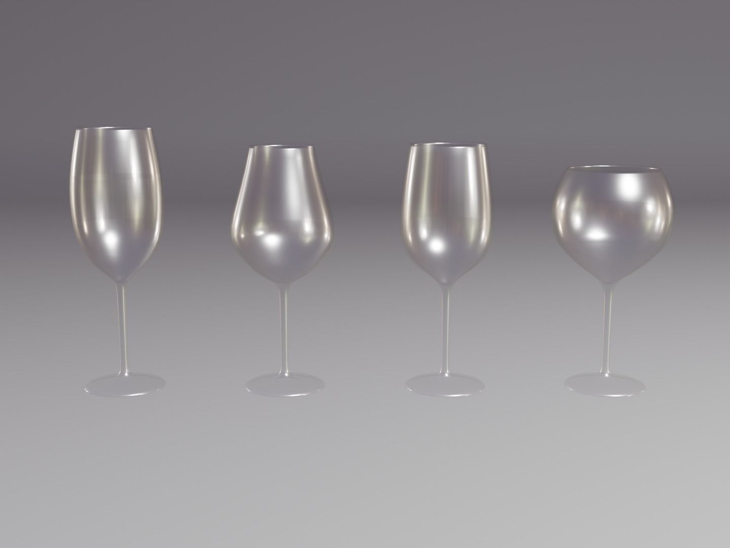 Wine glass set - Empty glass set Low-poly 3D model_2