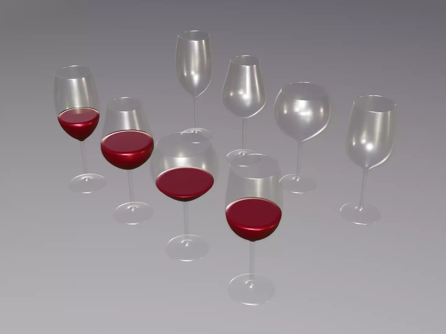 Wine glass set - Empty glass set Low-poly 3D model_0
