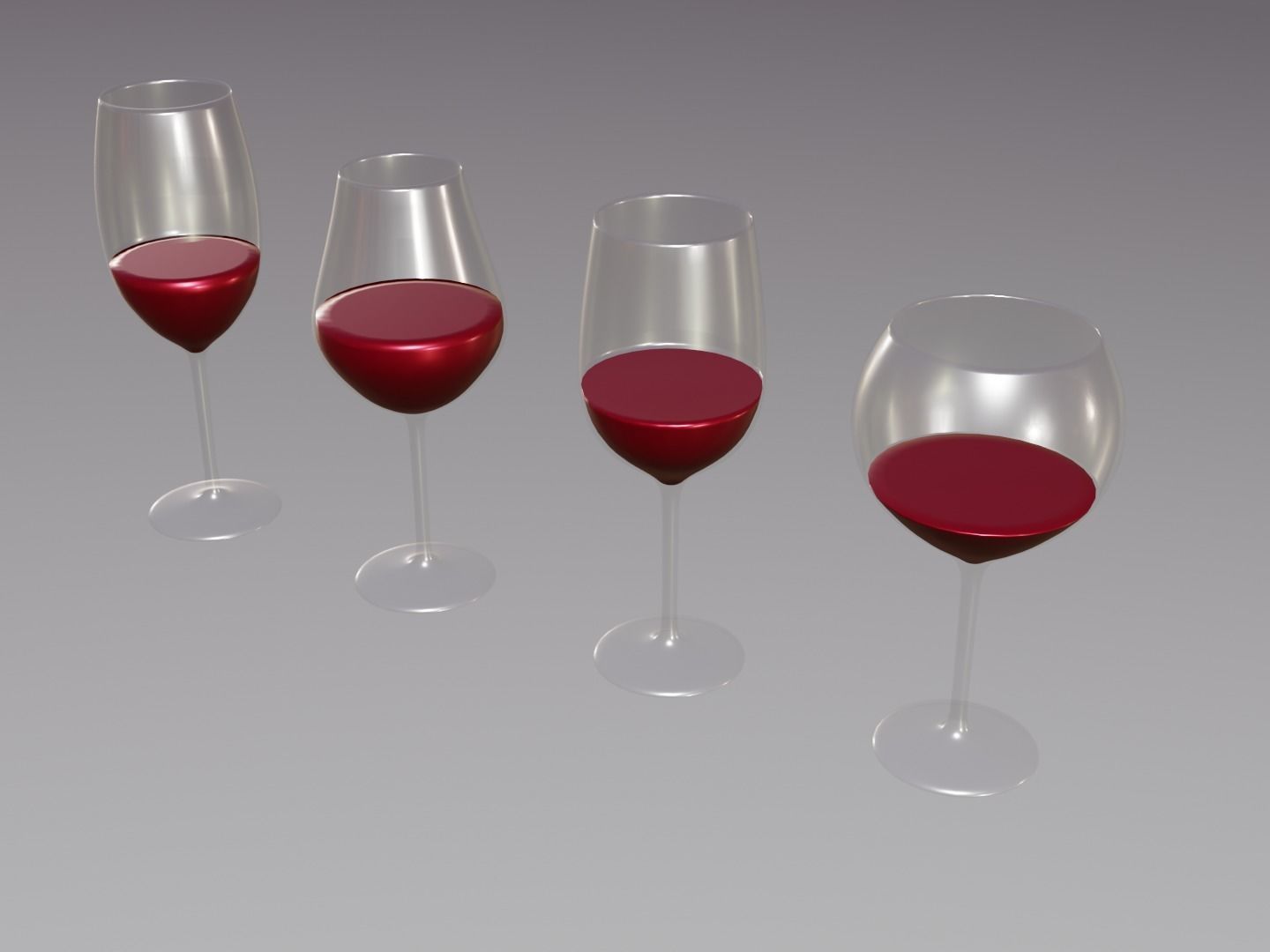 Wine glass set - Empty glass set Low-poly 3D model_14