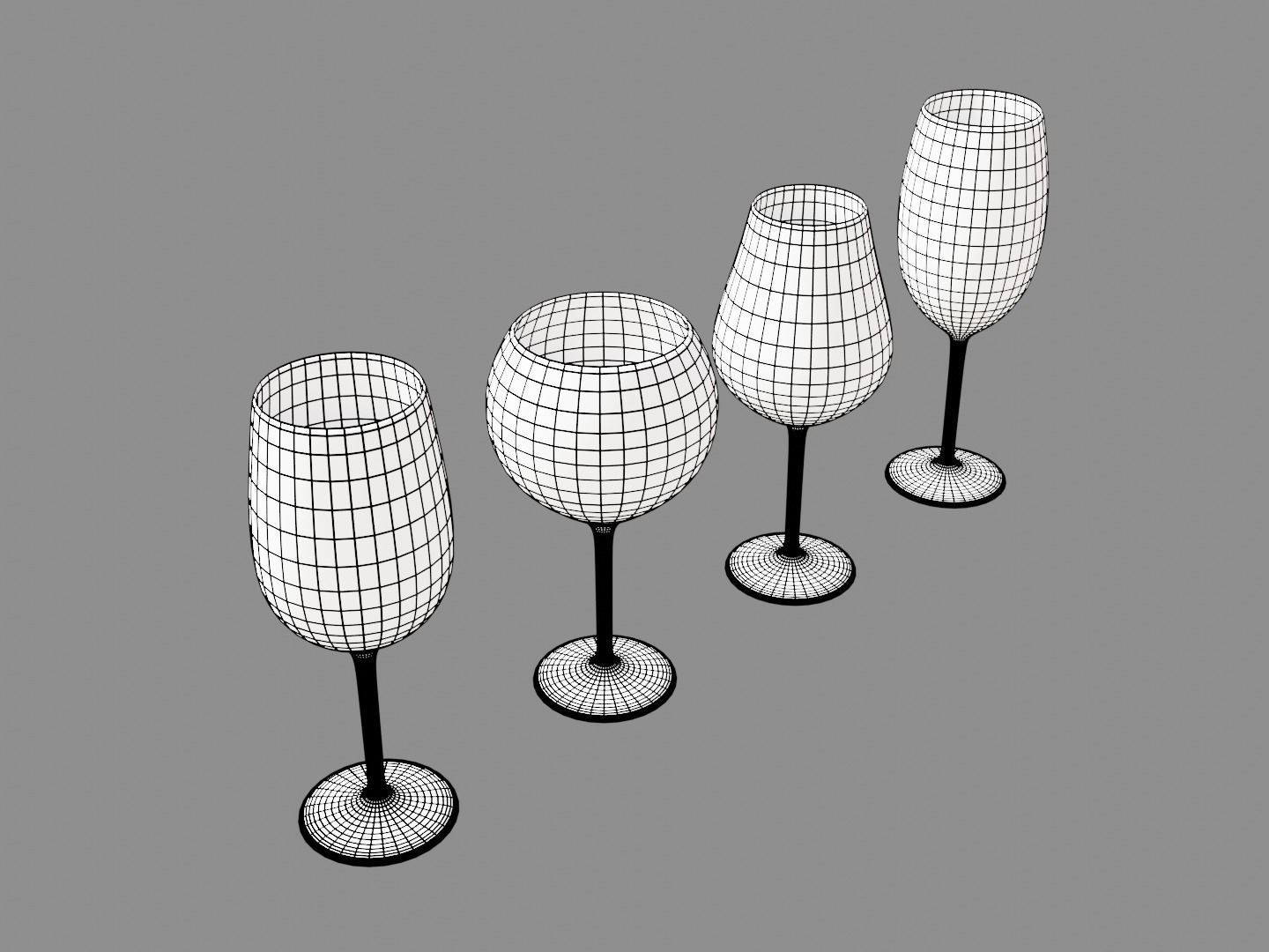 Wine glass set - Empty glass set Low-poly 3D model_16