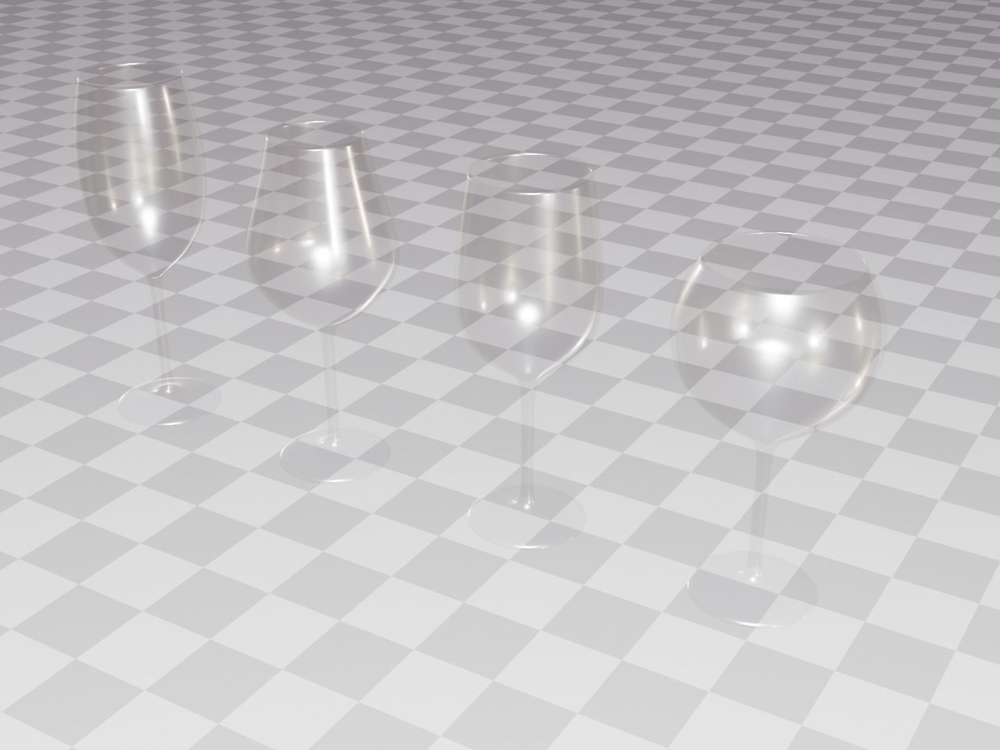 Wine glass set - Empty glass set Low-poly 3D model_12