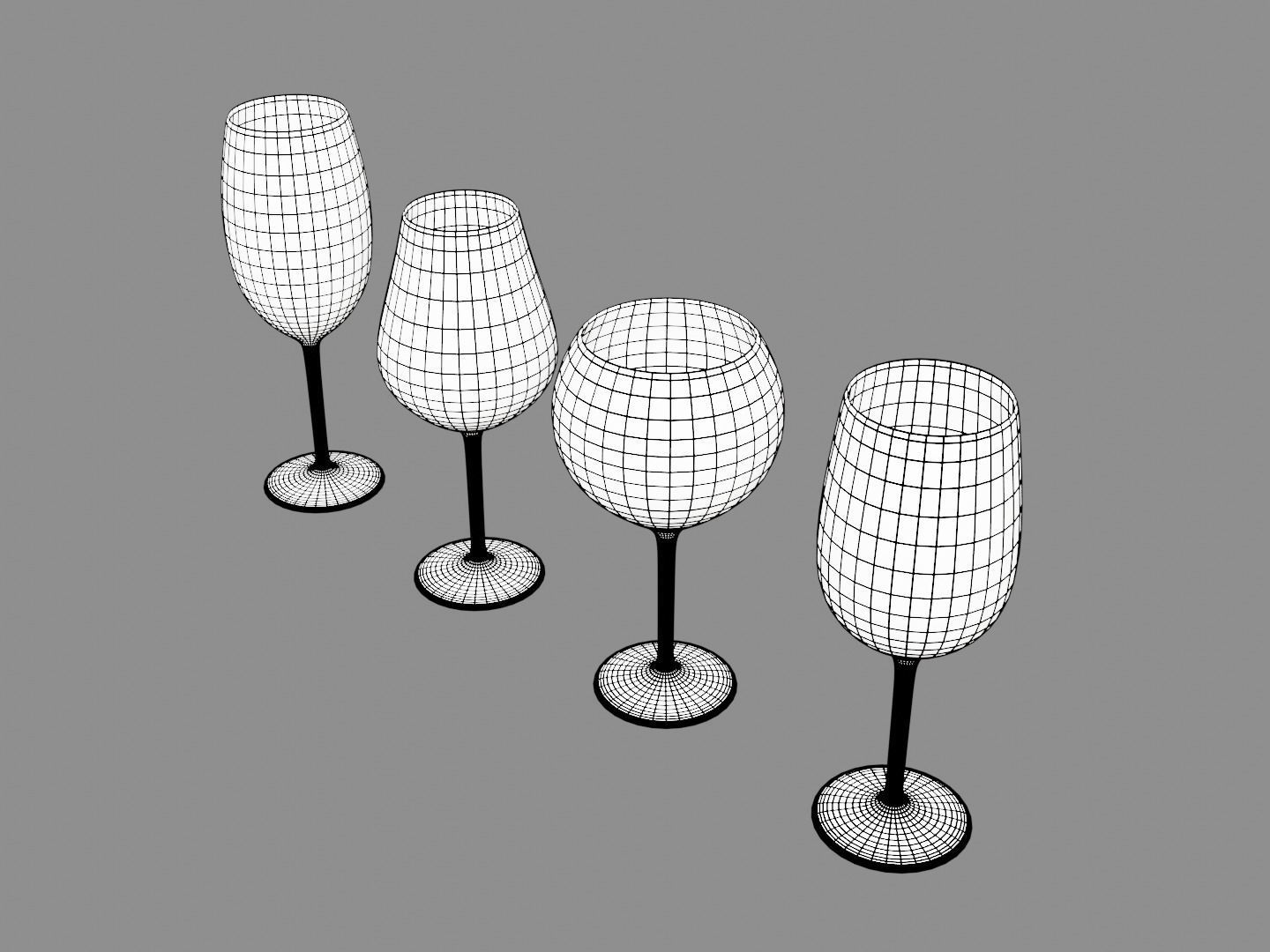 Wine glass set - Empty glass set Low-poly 3D model_15