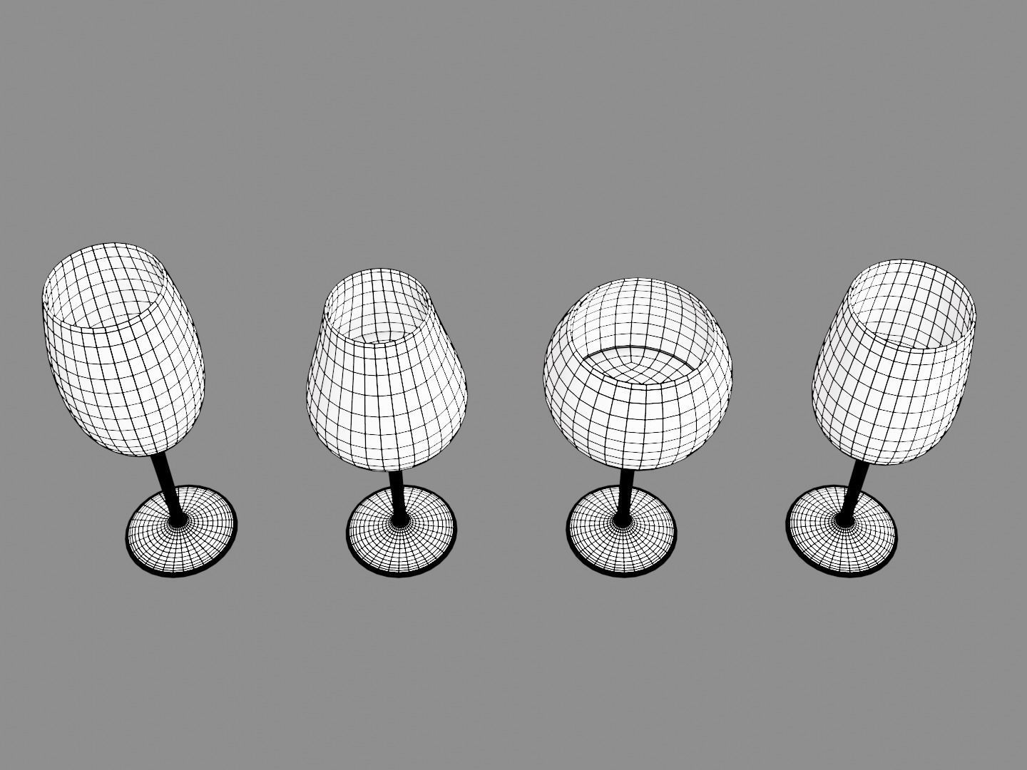 Wine glass set - Empty glass set Low-poly 3D model_17