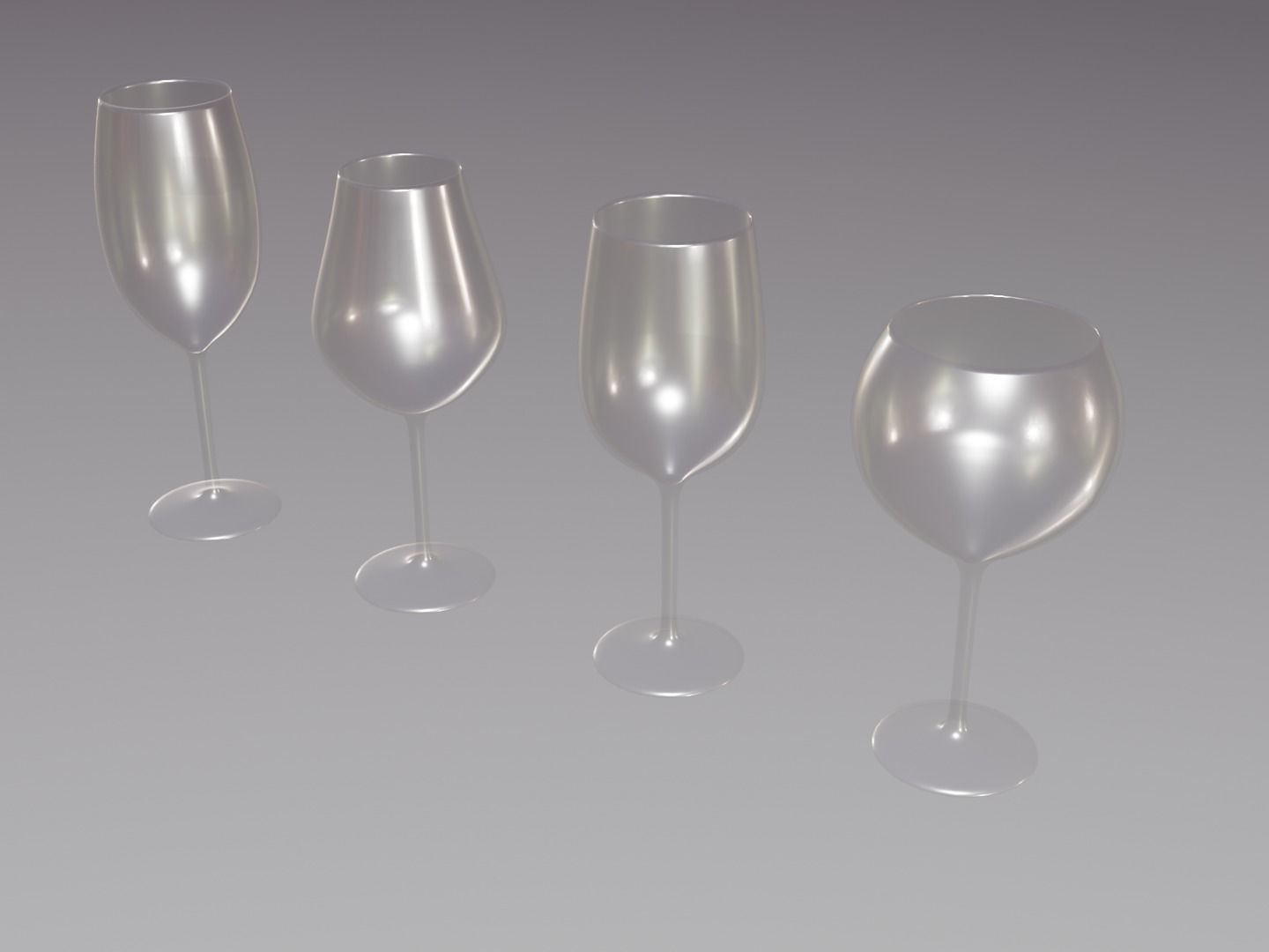 Wine glass set - Empty glass set Low-poly 3D model_13