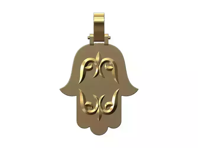 Floral scroll engraving Hand of Fatima pendant
