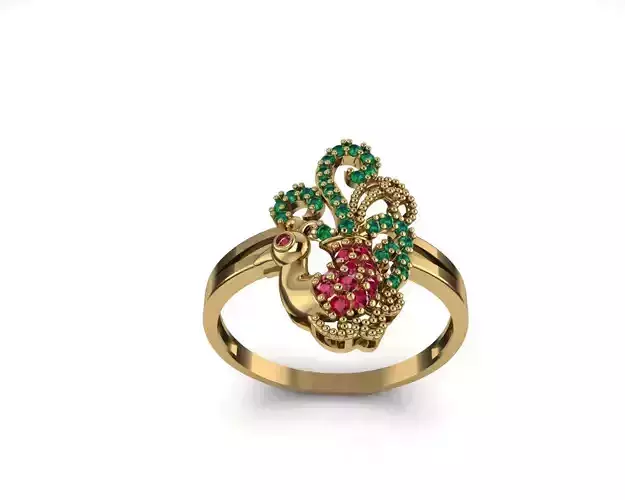 Peacock Emerald Ruby ring