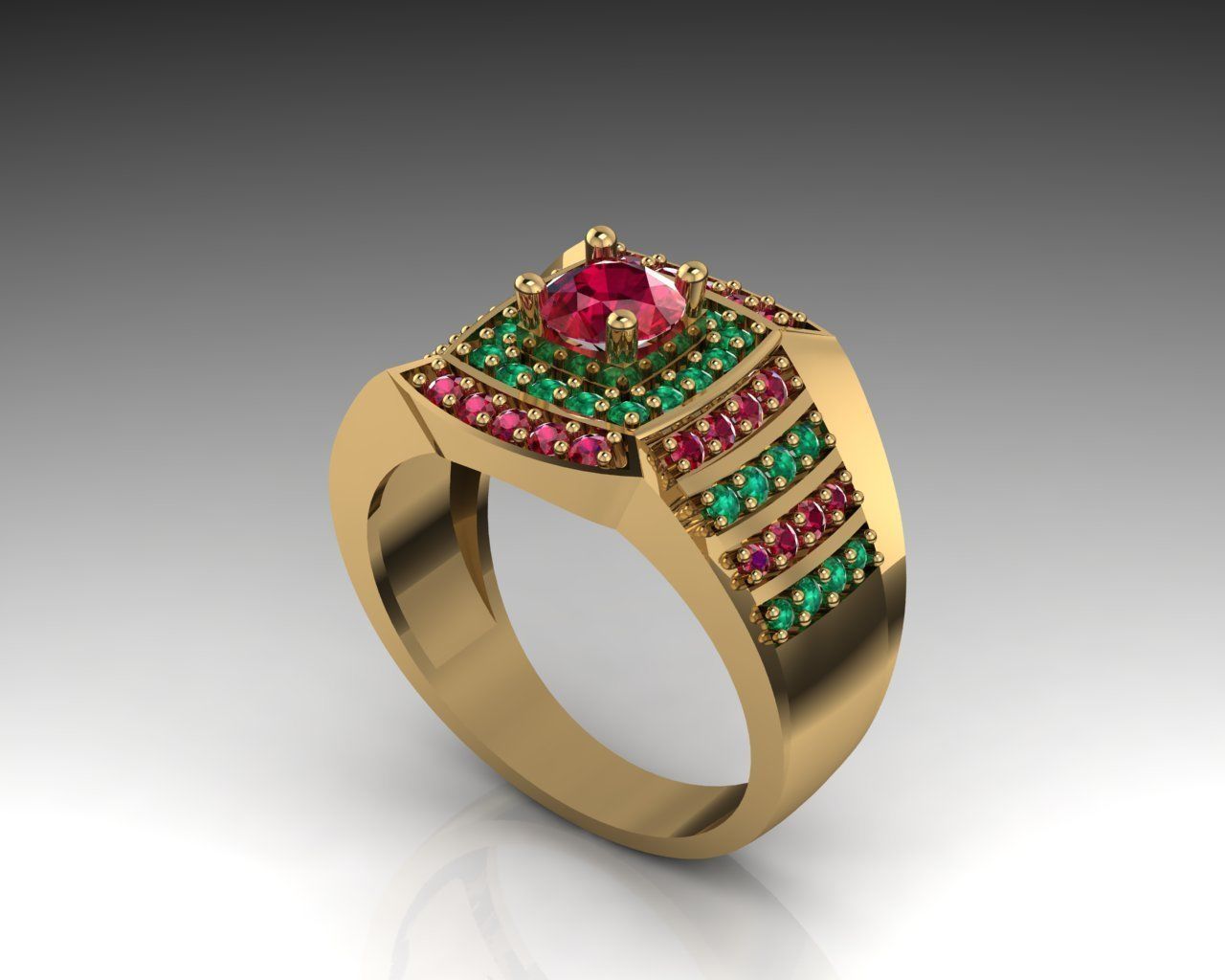 Ruby Emerad Men ring 3D print model_5