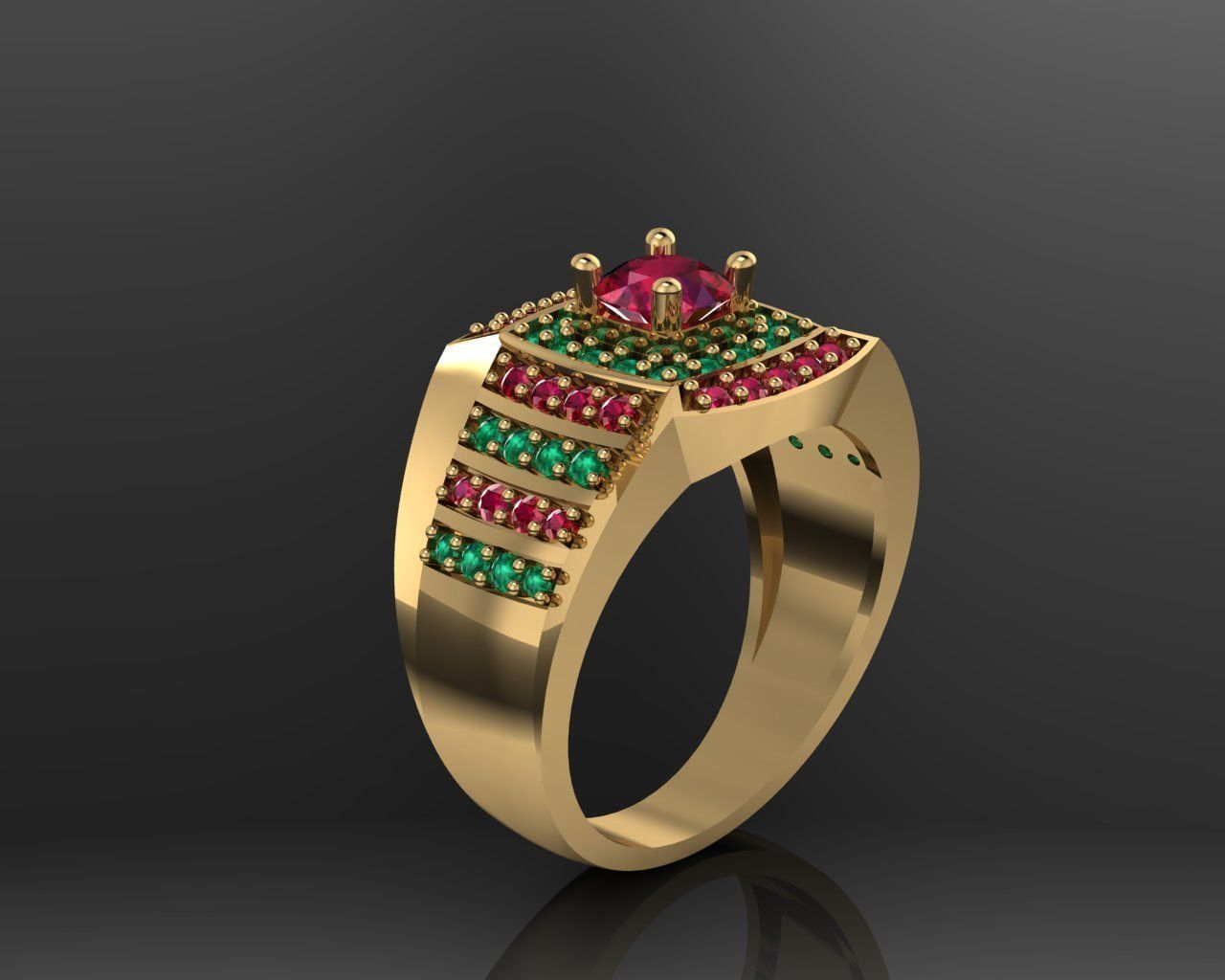 Ruby Emerad Men ring 3D print model_3