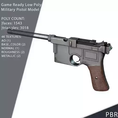 German Military Pistol WW Game-Ready Free low-poly 3D model