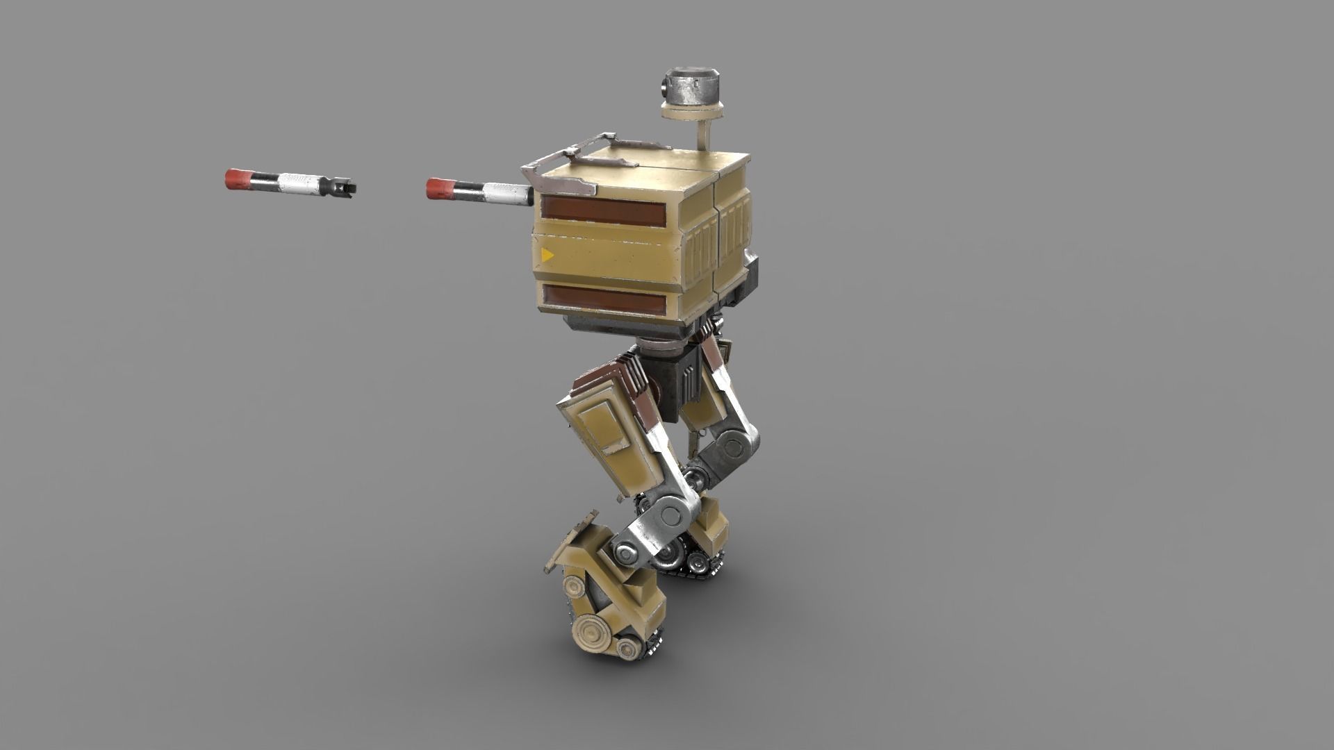 Cartoon Robot Turret Low-poly 3D model_5