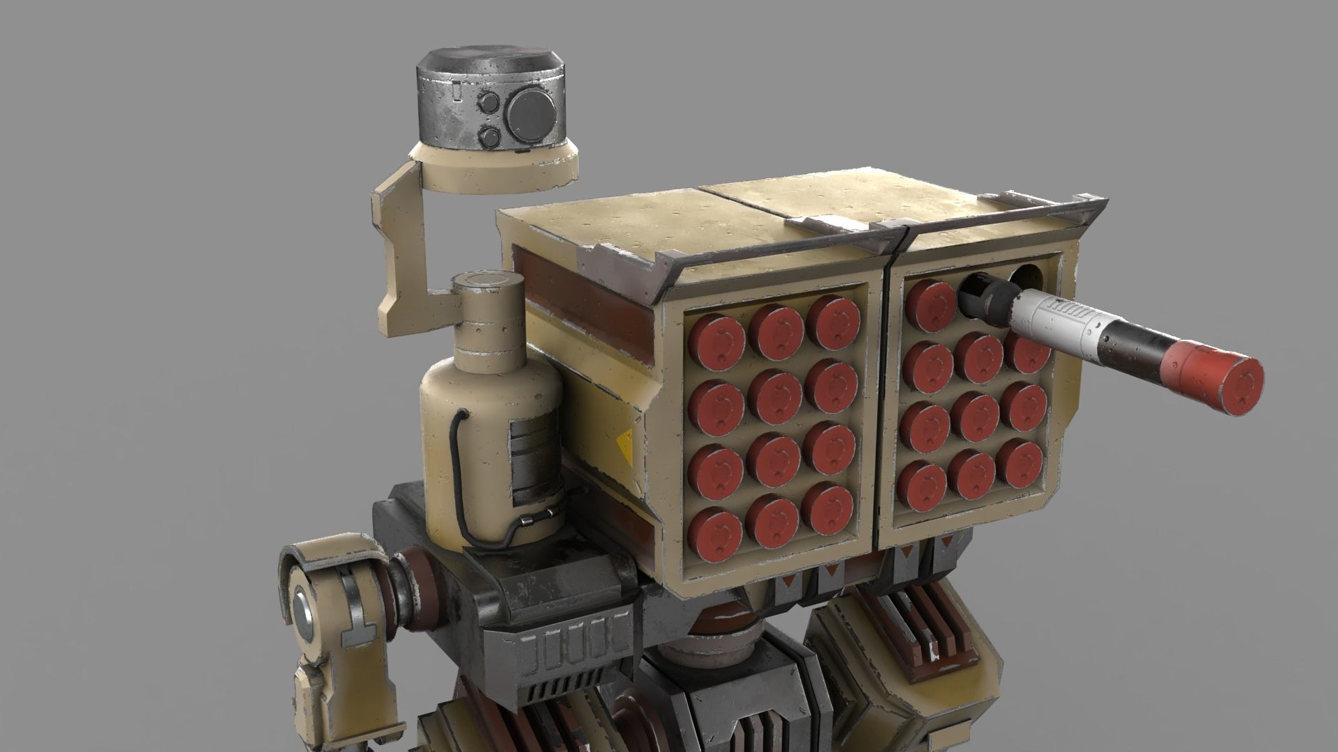 Cartoon Robot Turret Low-poly 3D model_9