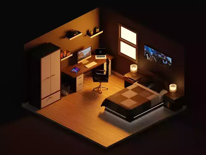 An isometric room Must Read Description Low-poly 3D model