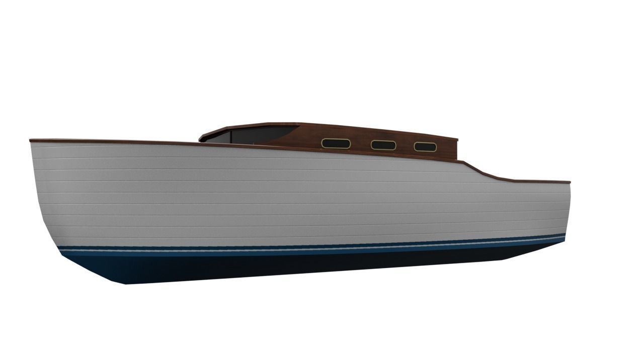 Wooden Boat Low-poly 3D model_6