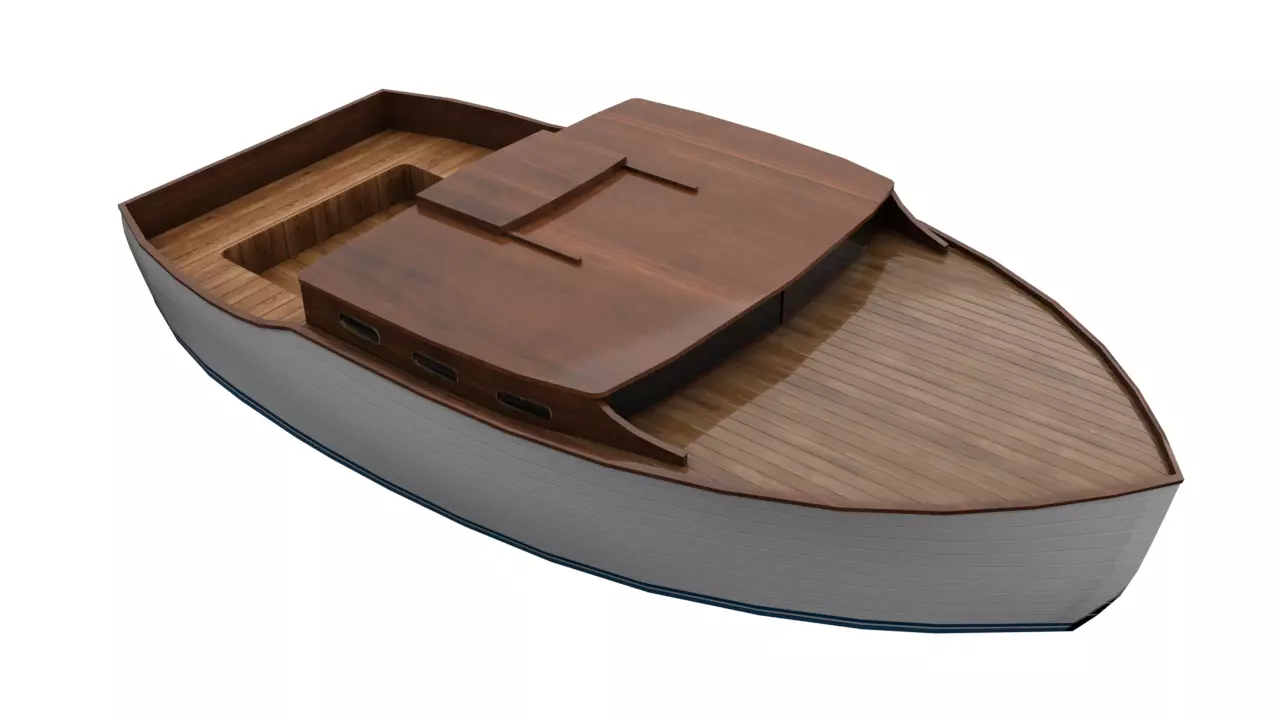 Wooden Boat Low-poly 3D model_0