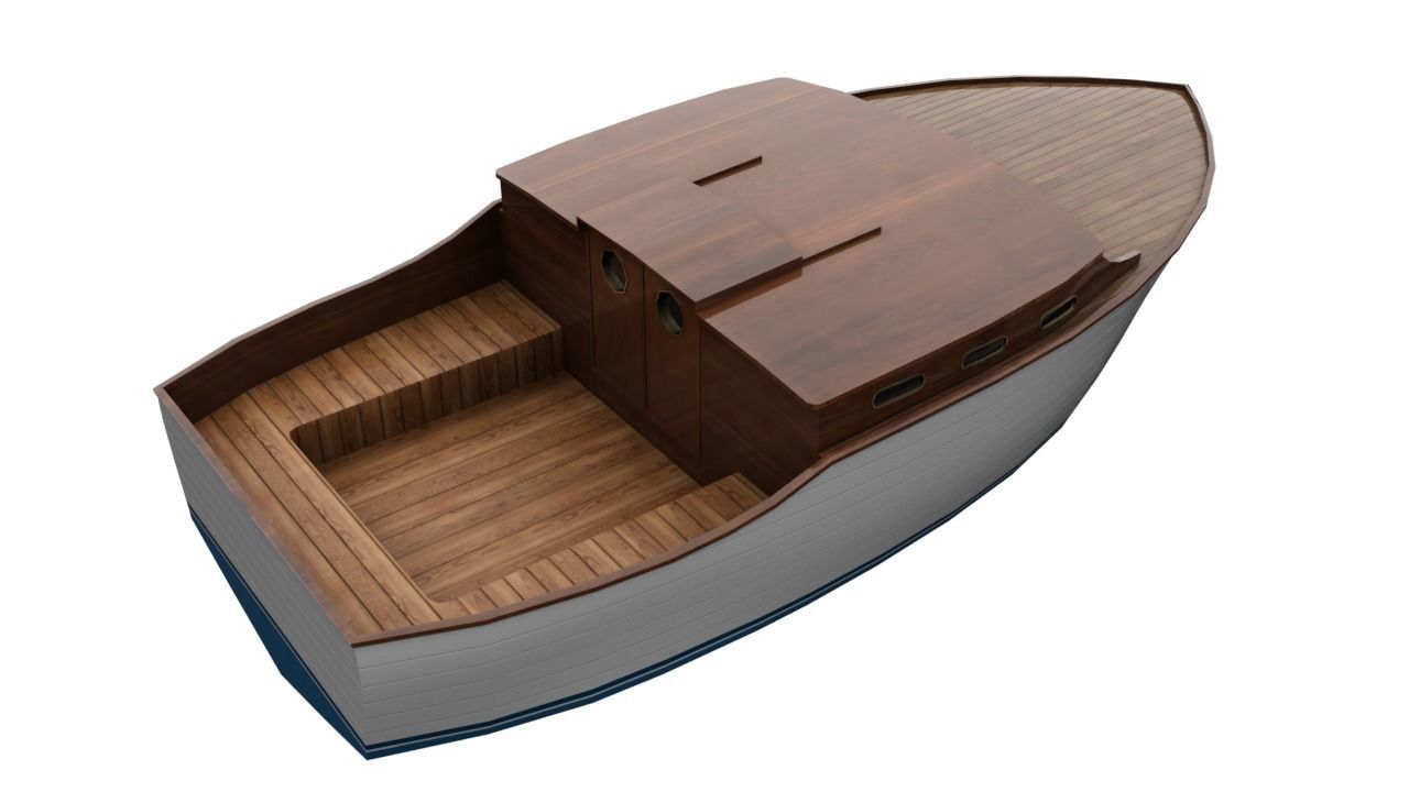 Wooden Boat Low-poly 3D model_2