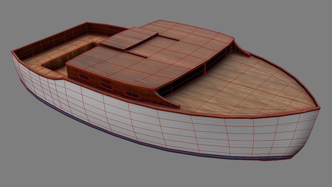 Wooden Boat Low-poly 3D model_9