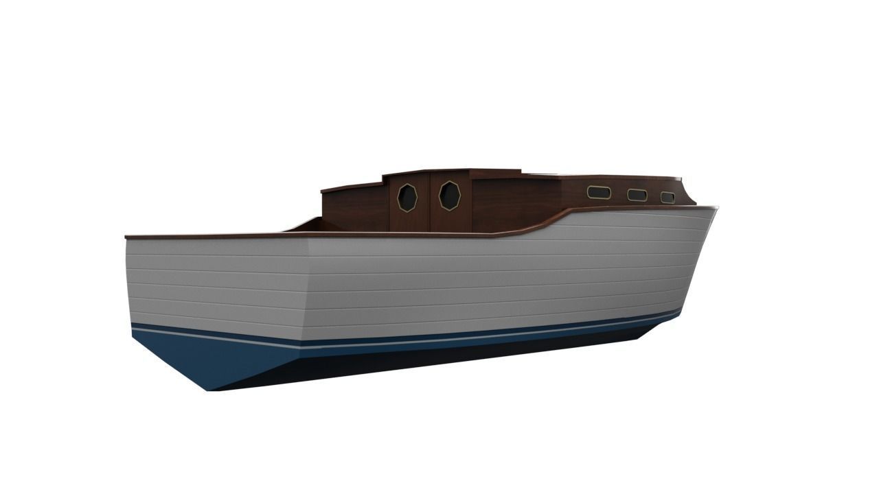 Wooden Boat Low-poly 3D model_3