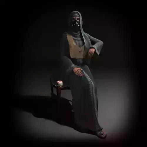 Masked Woman In Grey Robe