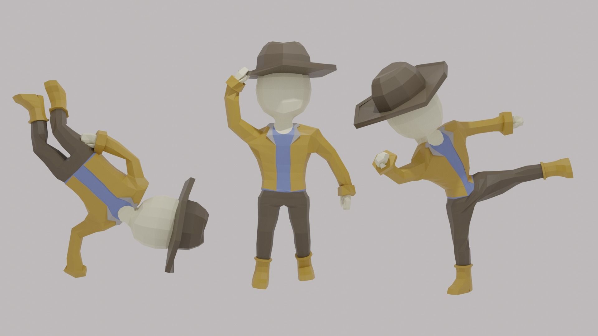 Low Poly Cowboy man in hat Low-poly 3D model_2