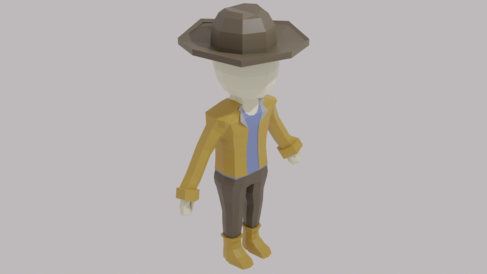 Low Poly Cowboy man in hat Low-poly 3D model_1