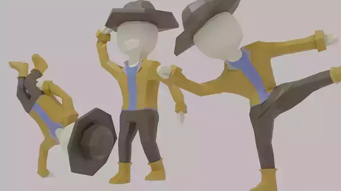 Low Poly Cowboy man in hat Low-poly 3D model